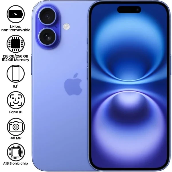 apple iphone 16 128gb 256 gb 512gb  black white green aqua blue pink free shipping